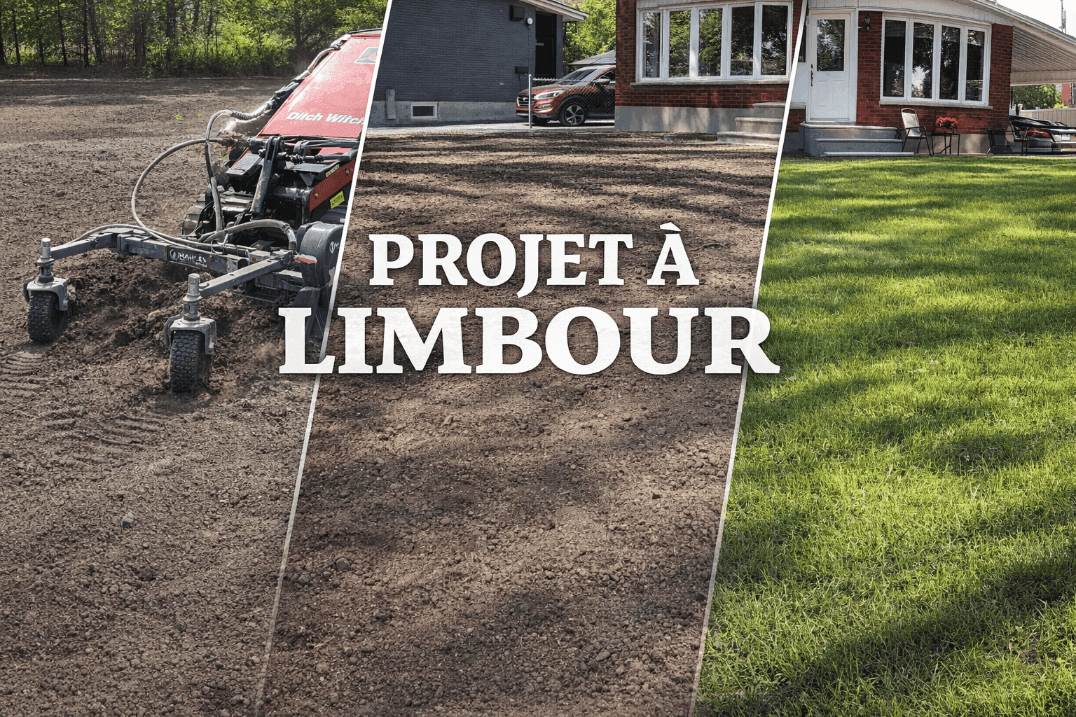 Projet d’ensemencement hydraulique à Gatineau après préparation et nivelage du sol