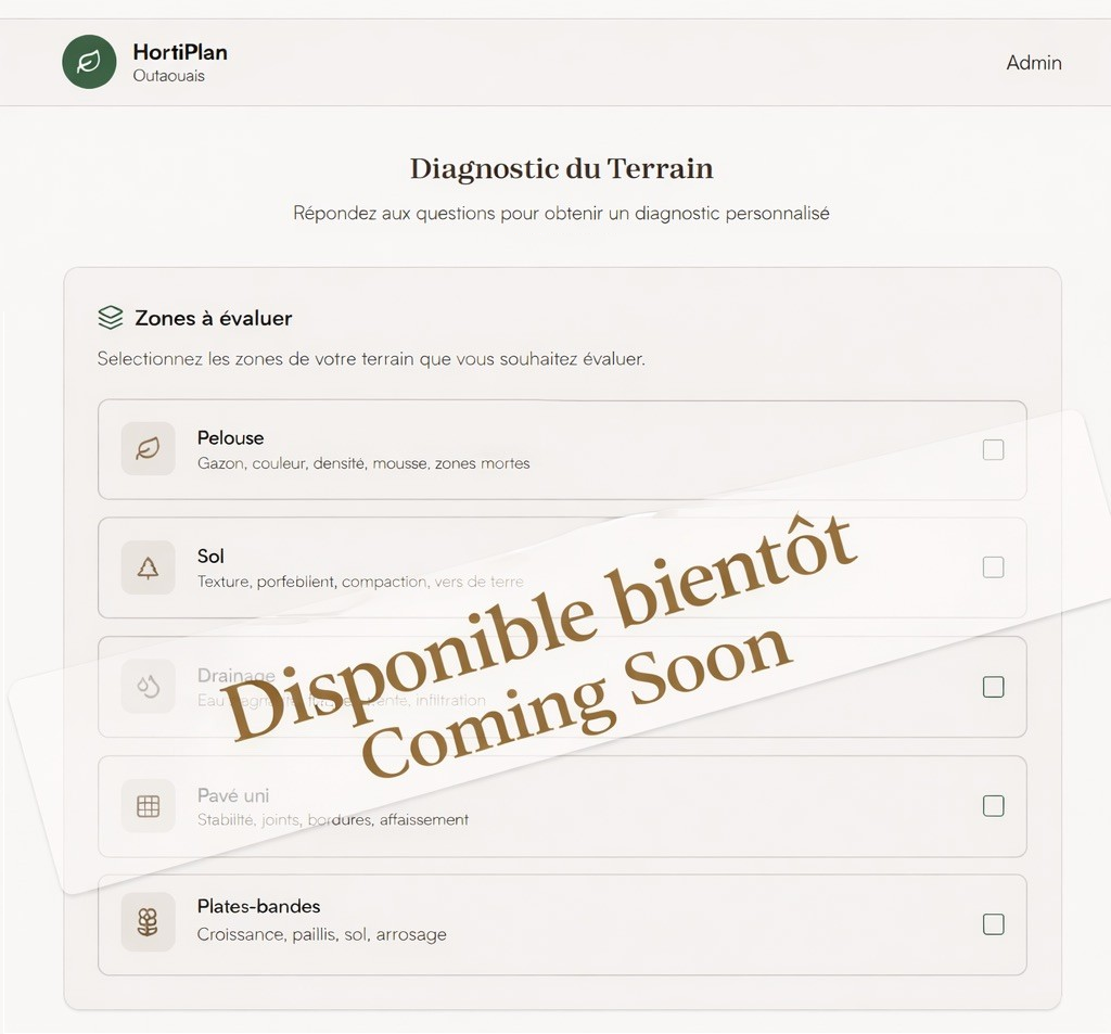 Aperçu de l’outil de diagnostic de terrain Hortiplan Outaouais — disponible bientôt, Gatineau et Outaouais