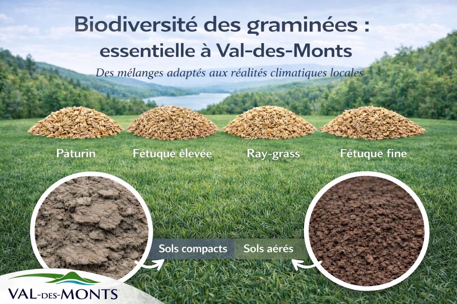 Biodiversité des graminées et mélanges adaptés — pelouse Val-des-Monts
