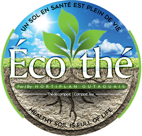 Logo Éco-Thé – Thé de compost oxygéné par Hortiplan Outaouais pour fertilisation naturelle et amélioration du sol à Gatineau