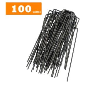 Piquets de fixation en métal (100 unités) – Agrafes robustes pour stabiliser les toiles de paillage, bâches et d’irrigation