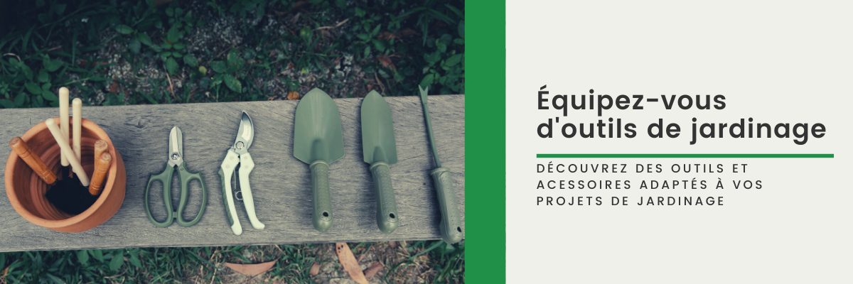 Bannière d’outils de jardinage : accessoires essentiels pour planter, entretenir et aménager un espace vert - Hortiplan
