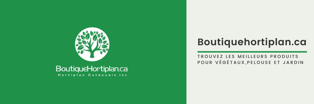 Bannière BoutiqueHortiplan.ca avec logo – Produits écologiques pour végétaux, pelouse et jardin en Outaouais